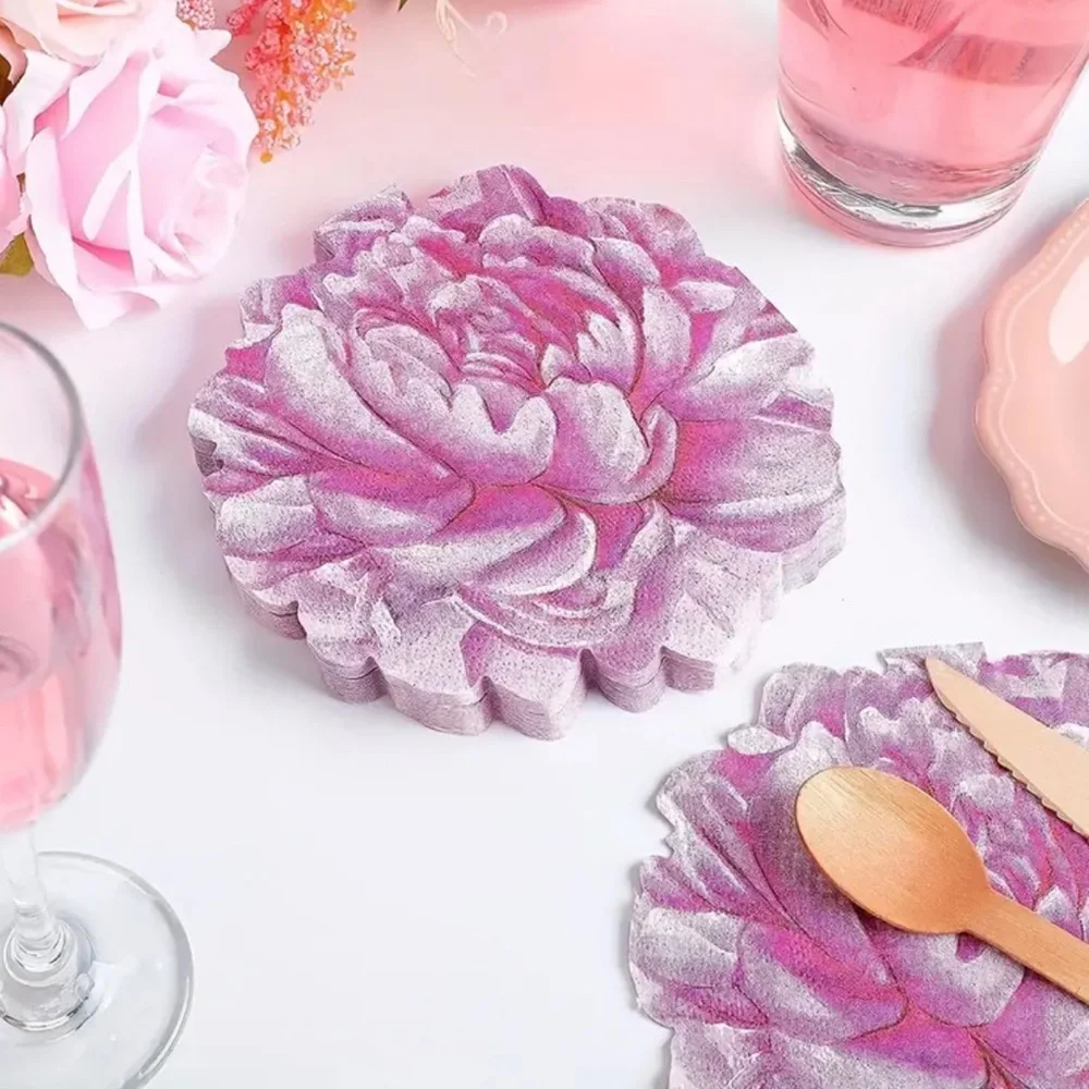 Peony Floral Shaped Decoupage or Party Wedding  Luncheon Size Napkins, 16 pcs